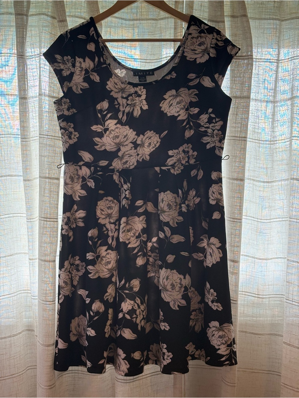 Floral Cap-Sleeve Fit & Flare Dress in Black and Blush